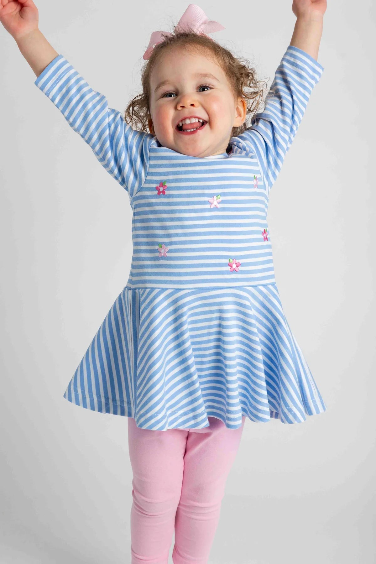 Stripe Knit Dress with Embroidered Flowers