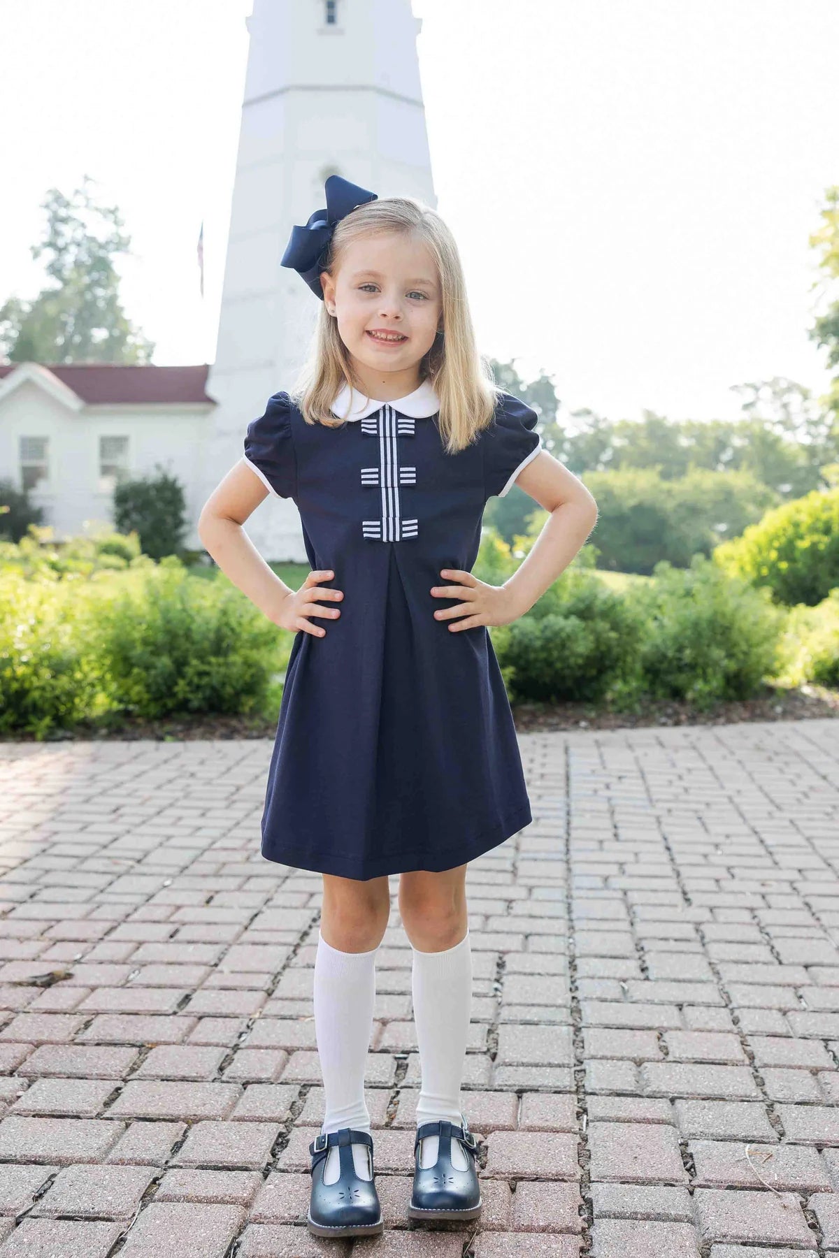 Knit Dress With Stripe Ribbon Bows