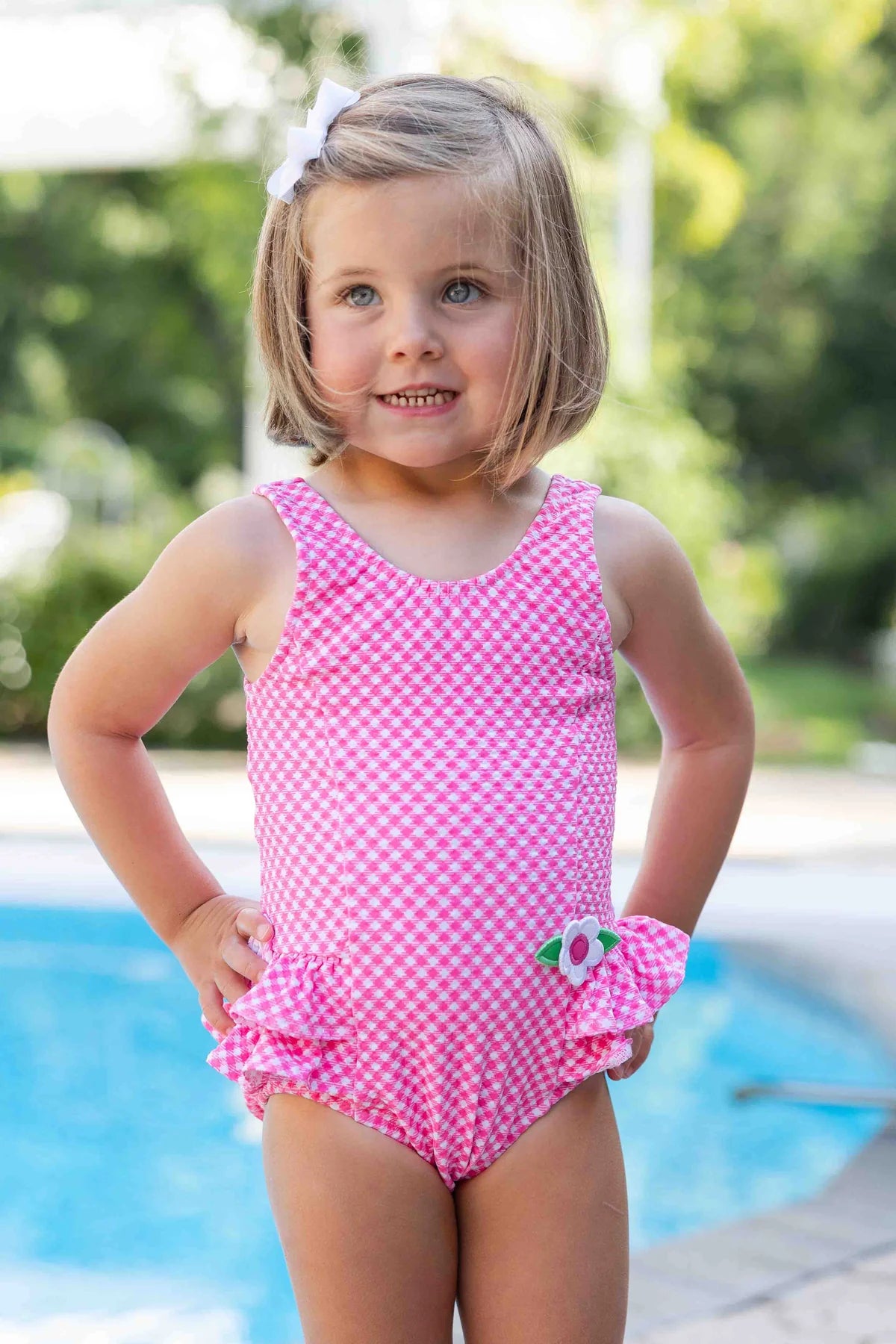 Gingham Swimsuit with Ruffles and Flowers