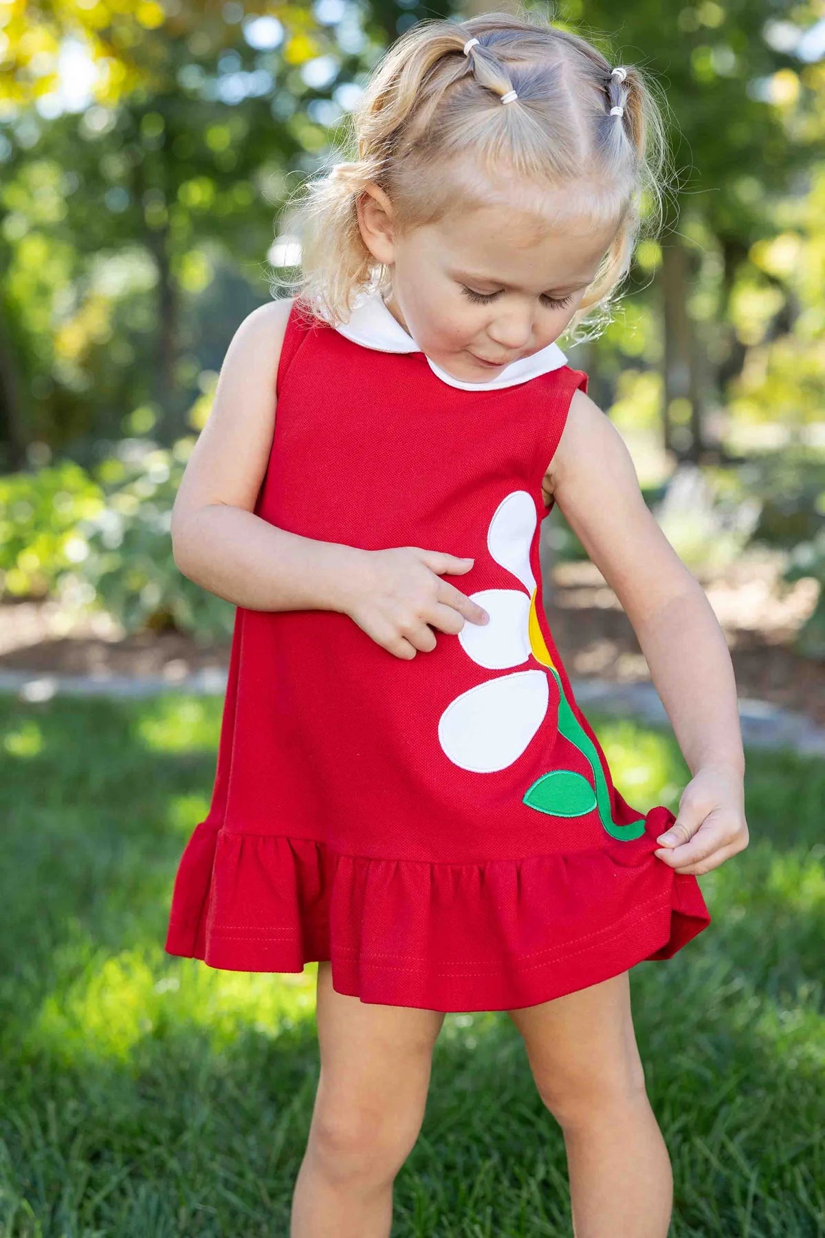 Red Knit Dress with Flowers