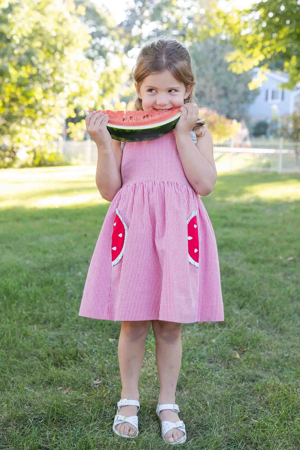 Check Seersucker Dress With Watermelon