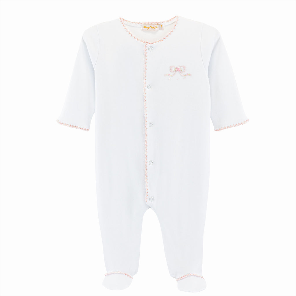 Pretty Bows Embroidered Footie