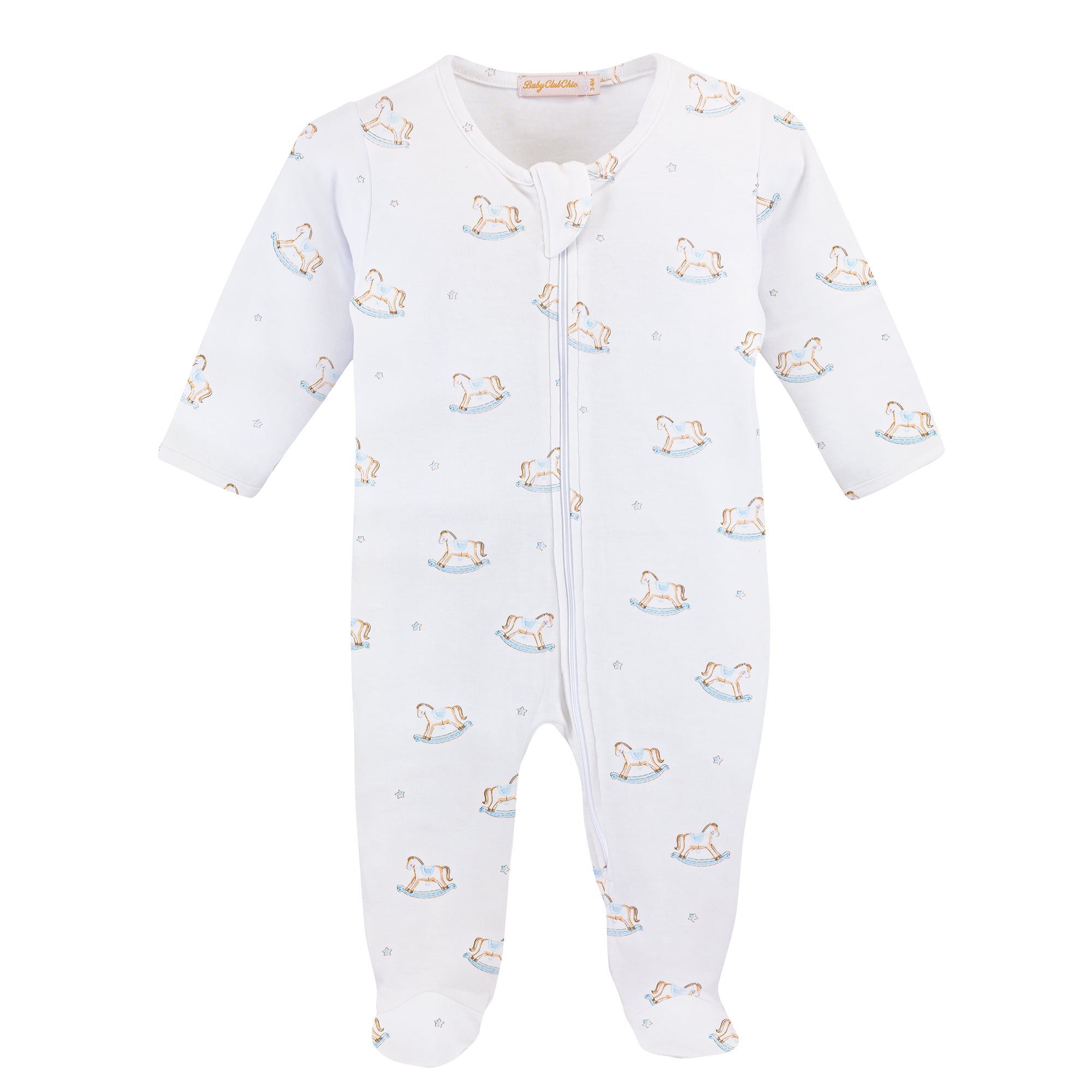 Cute Rocking Horse Printed Zipped Footie