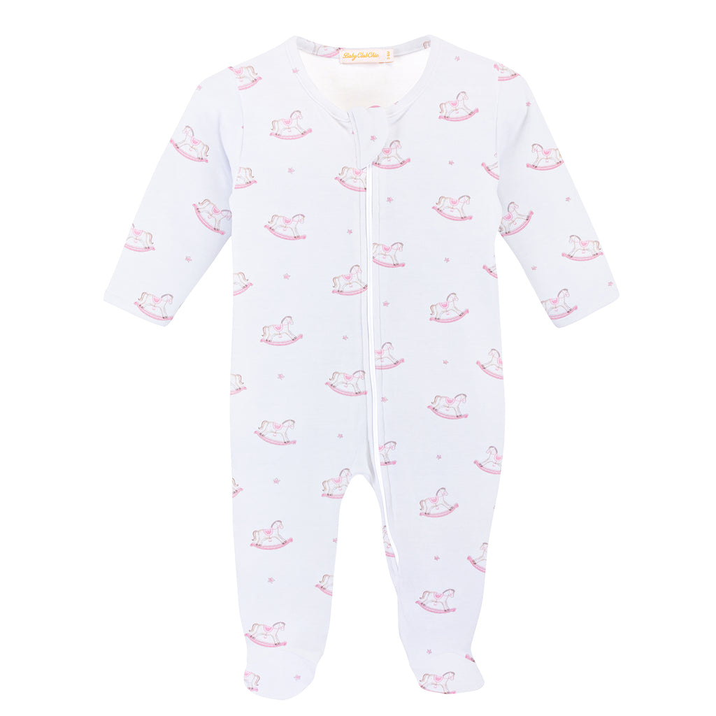 Cute Rocking Horse Pink Zipped Footie