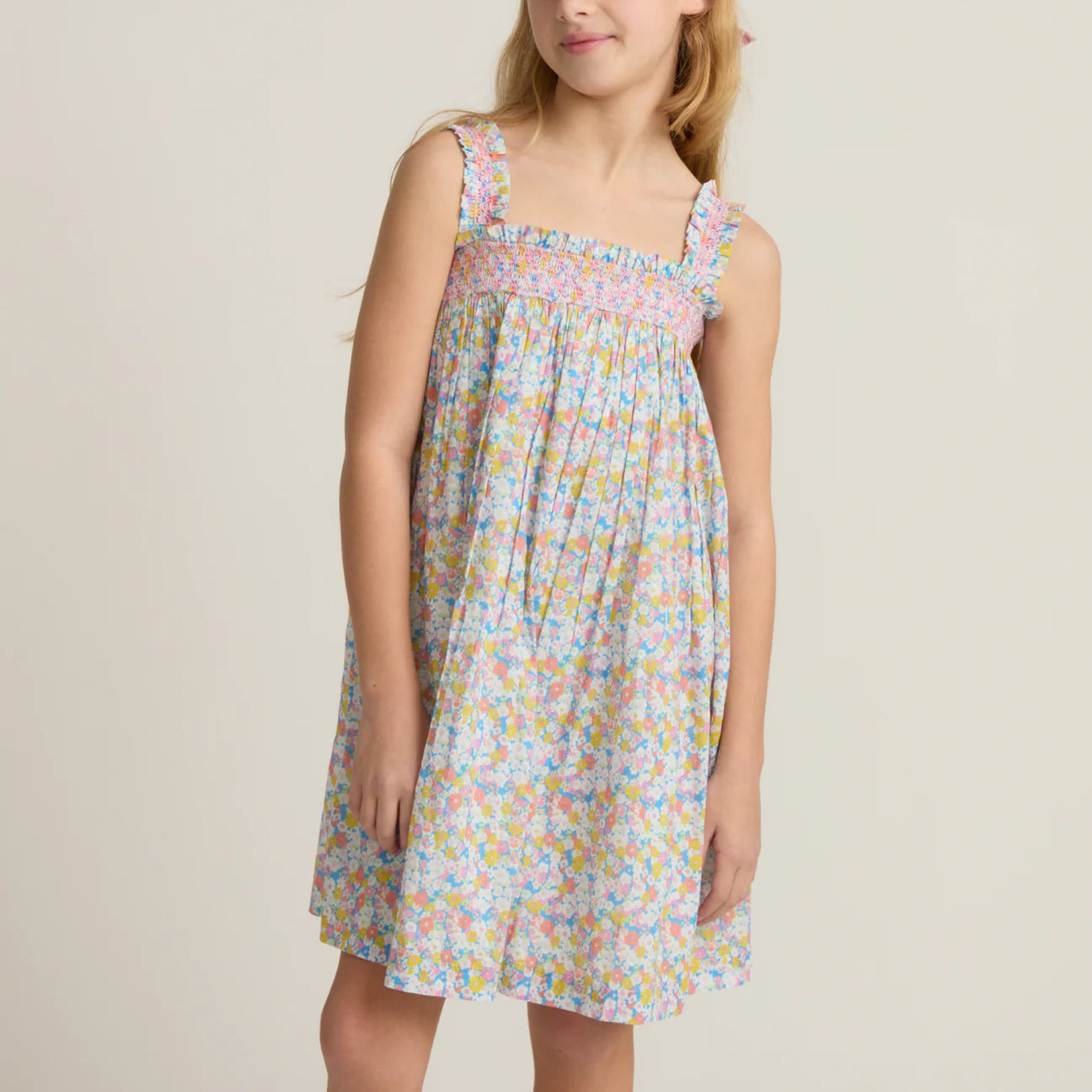 girls jasmine blossom smocked ruffle strap dress