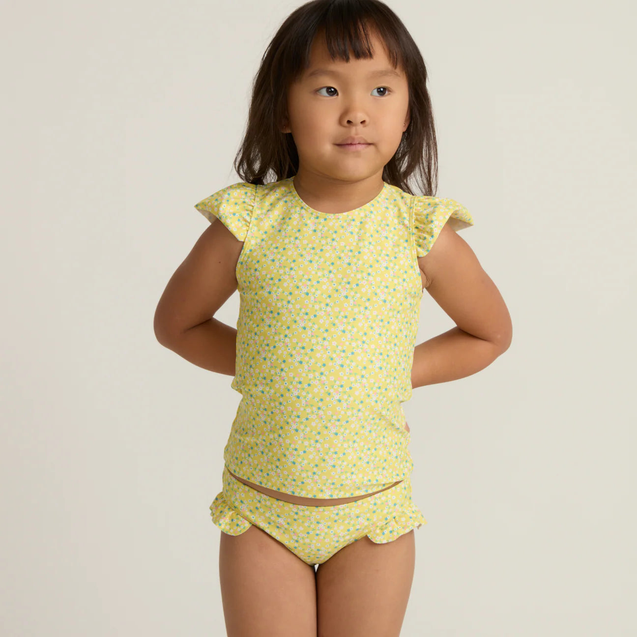 girls petite fleur cap sleeve rashguard set
