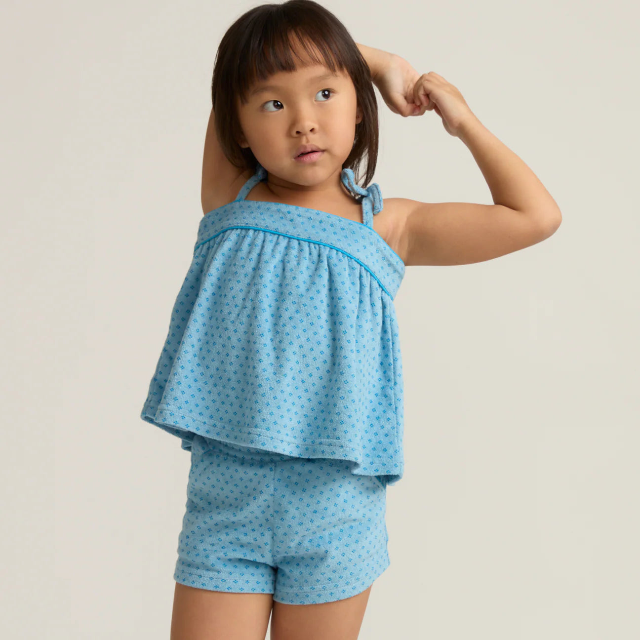 girls le marin dot french terry tie top and short set