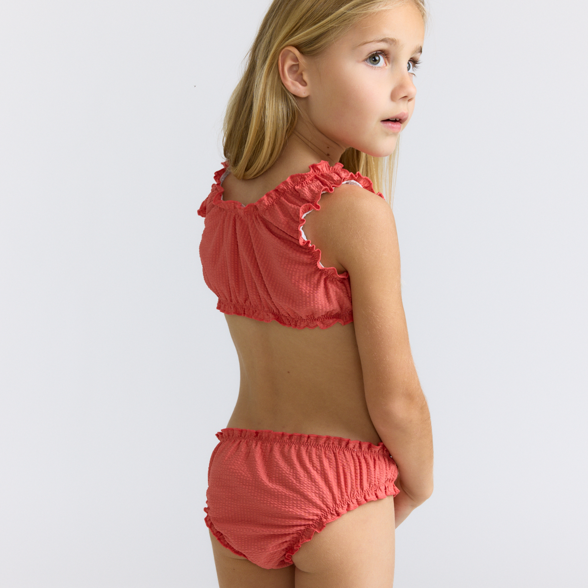 Sailor Red Seersucker Ruffle Edge Bikini