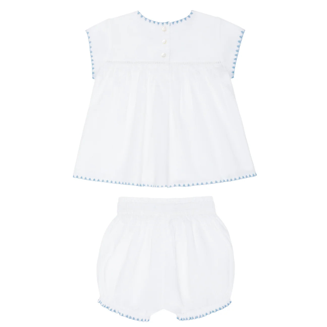 baby girls white embroidered top and bloomer set