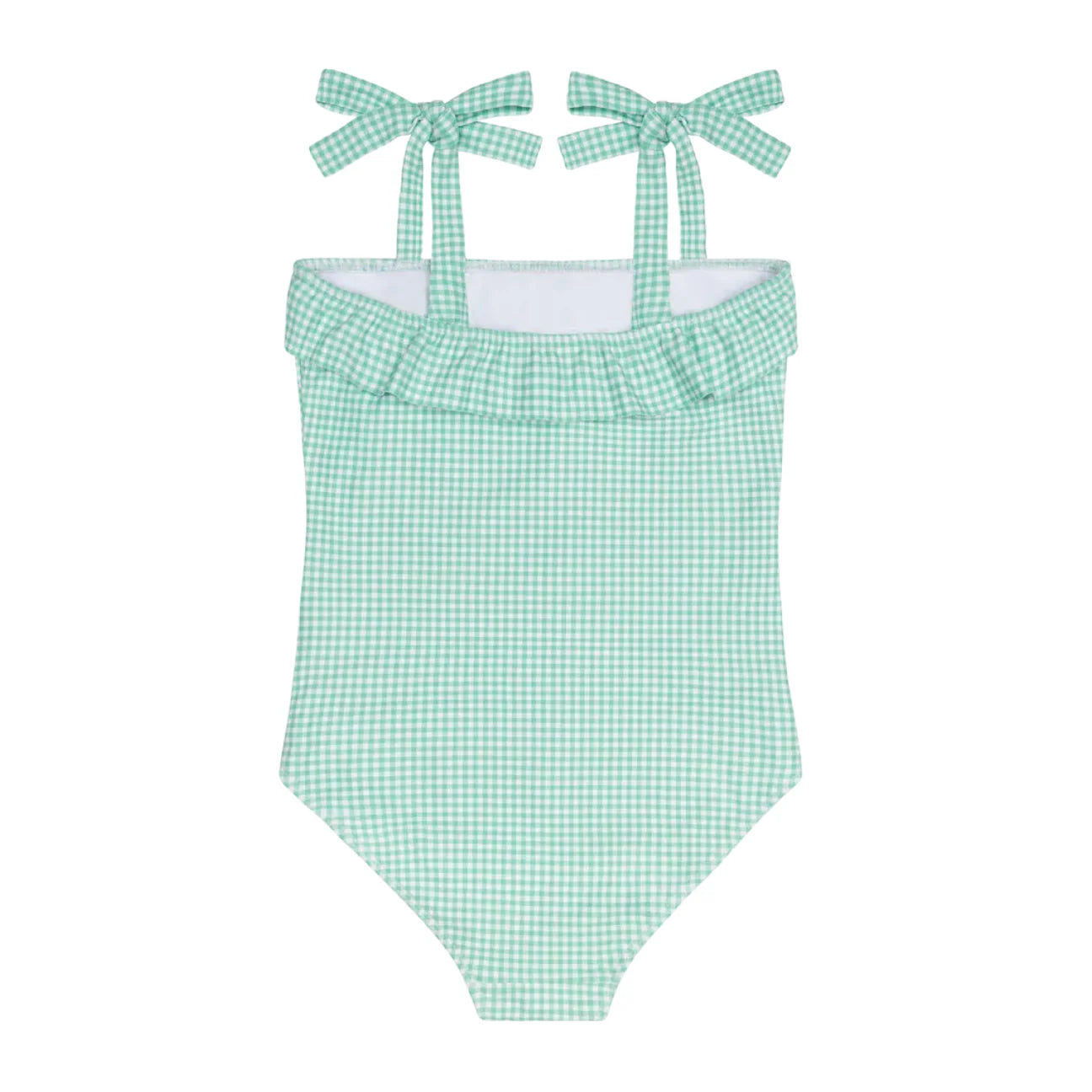 girls gustavia gingham ruffle front tie strap one piece
