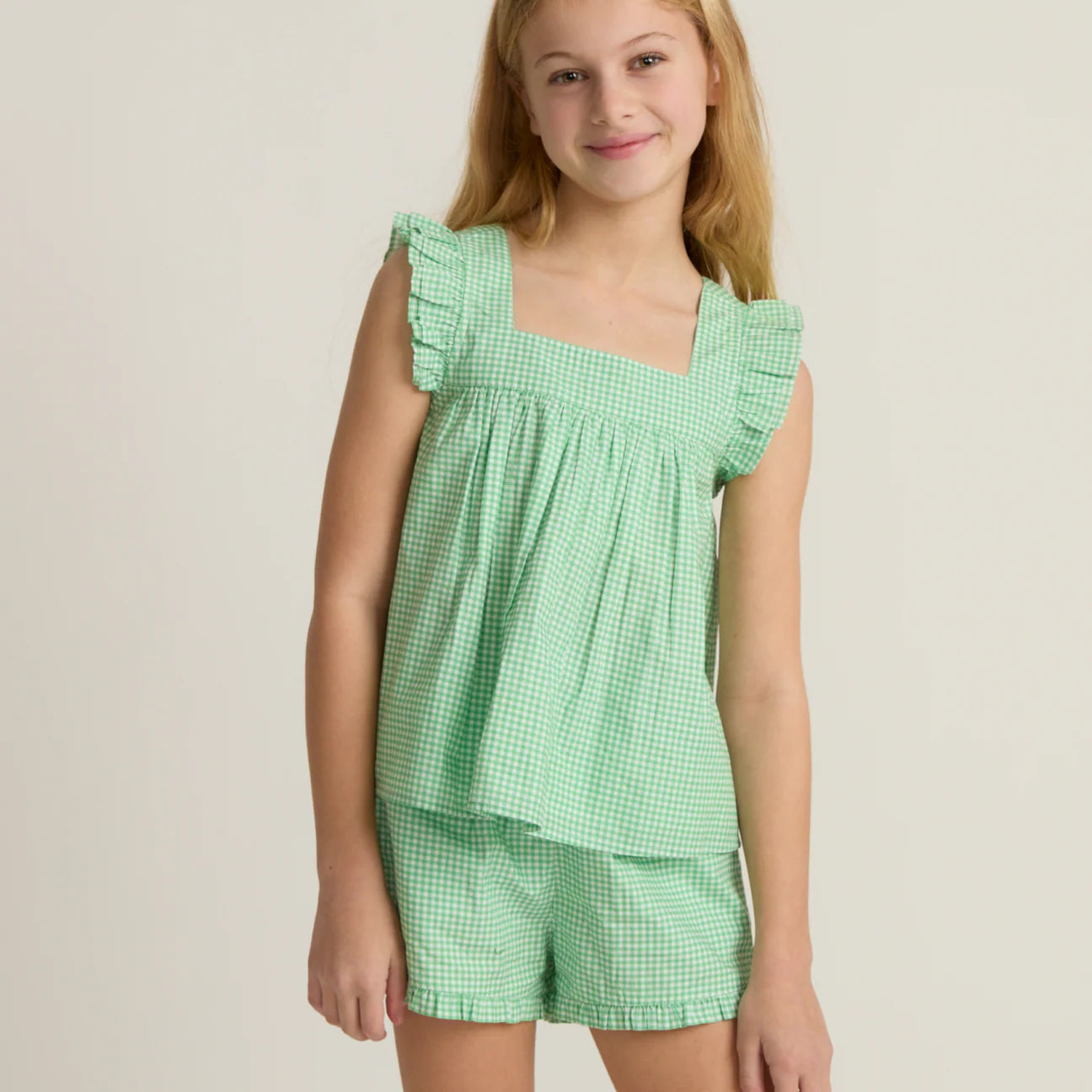 girls gustavia gingham ruffle top and short set