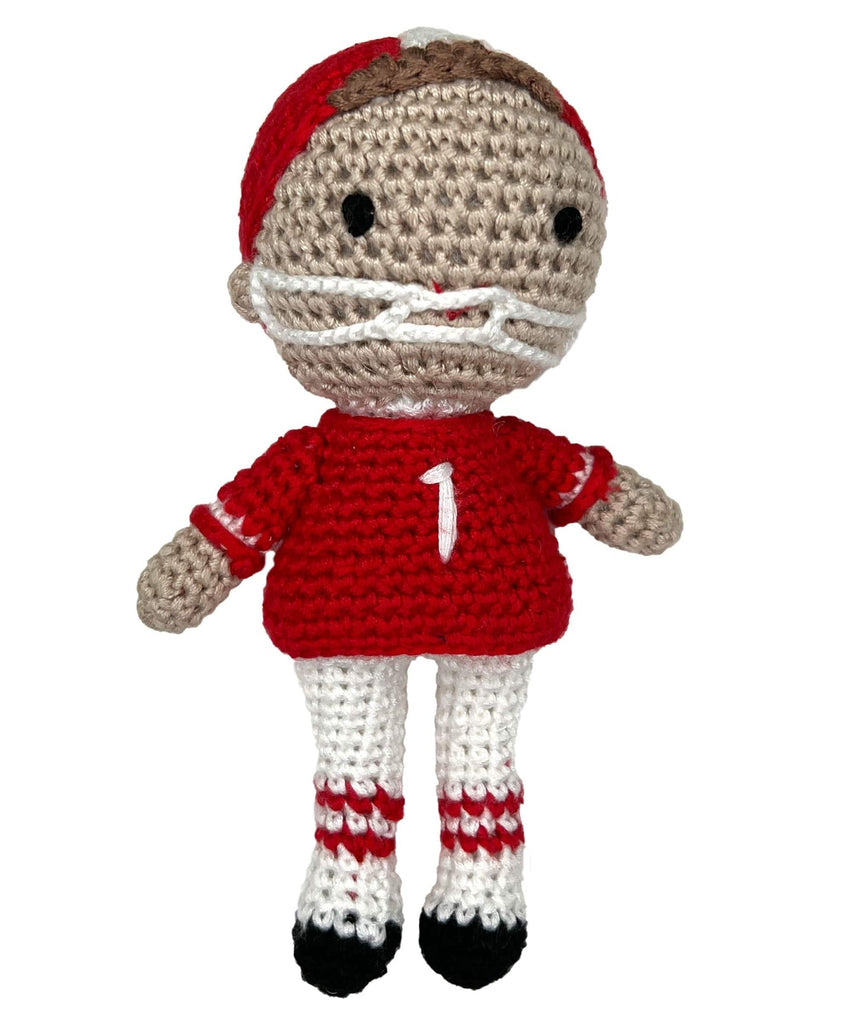 5" Football Player Bamboo Crochet Rattle