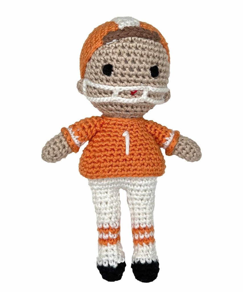 5" Football Player Bamboo Crochet Rattle