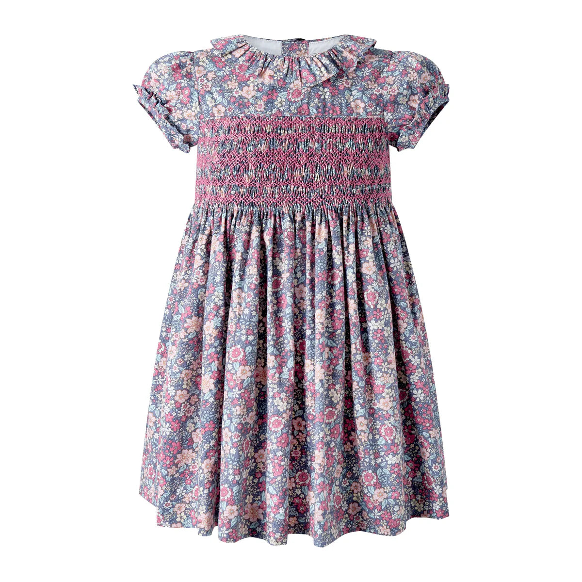 Gray Floral Smocked Dress