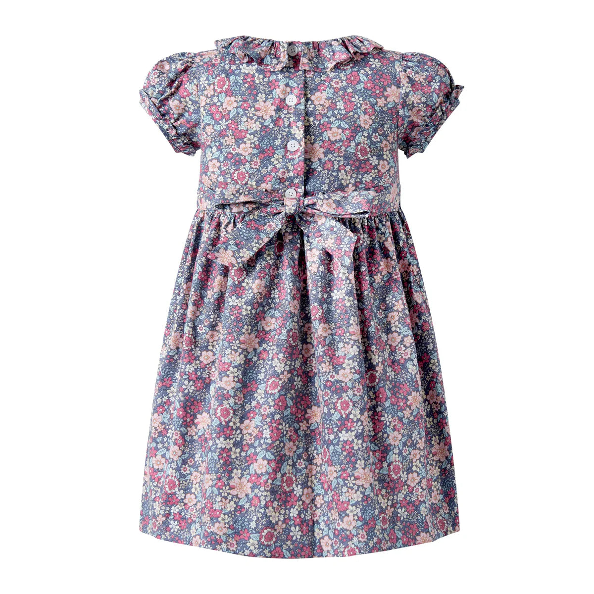 Gray Floral Smocked Dress