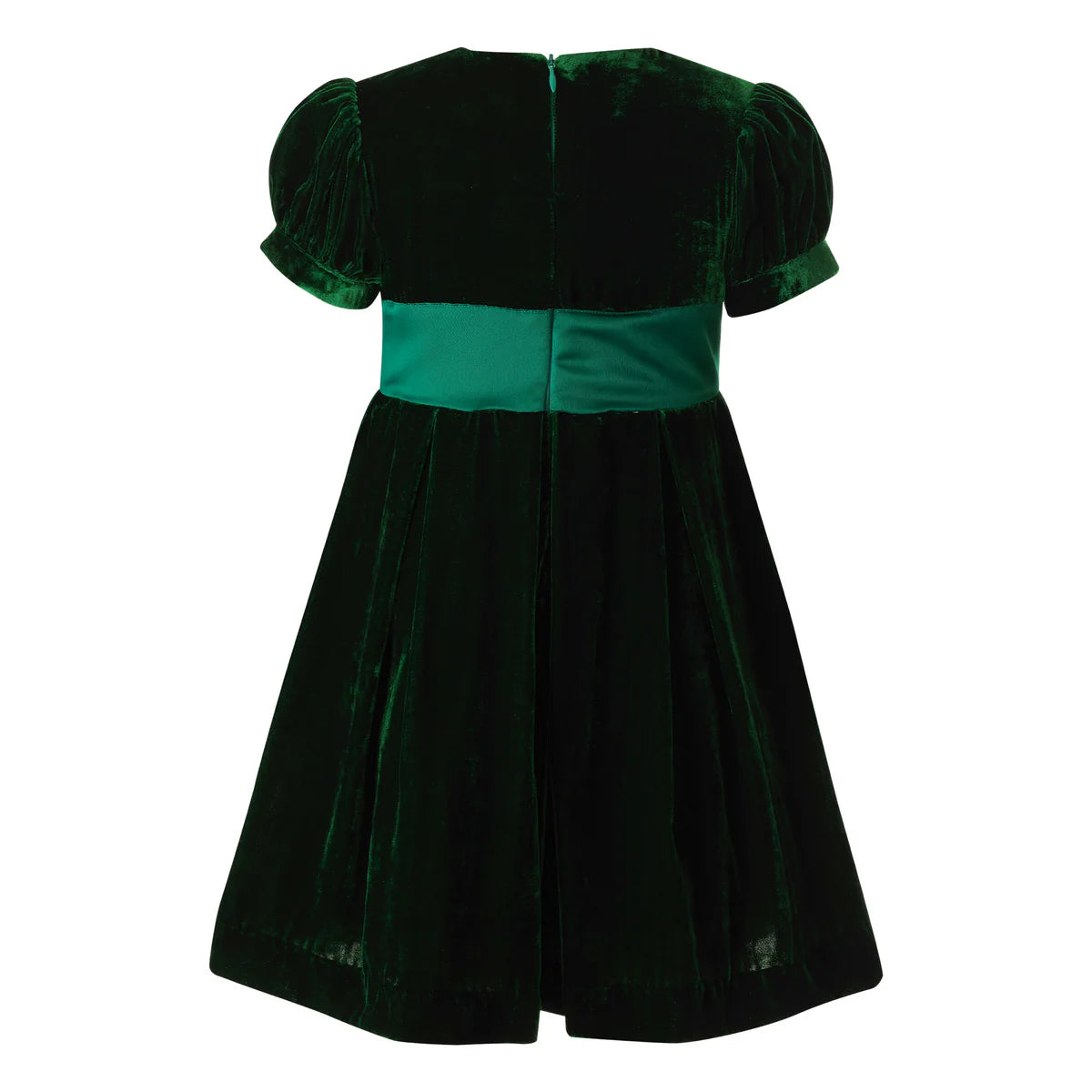 Crushed Velvet Bow Dress- Forest Green