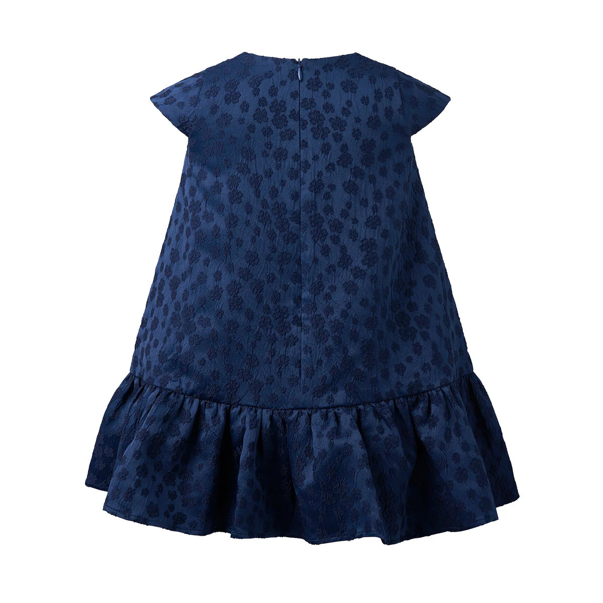 Navy Petal Damask Drop Hem Dress