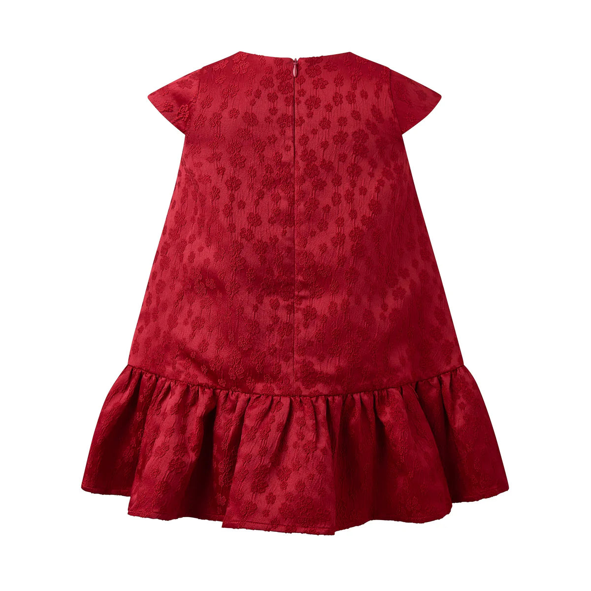 Red Petal Damask Drop Hem Dress