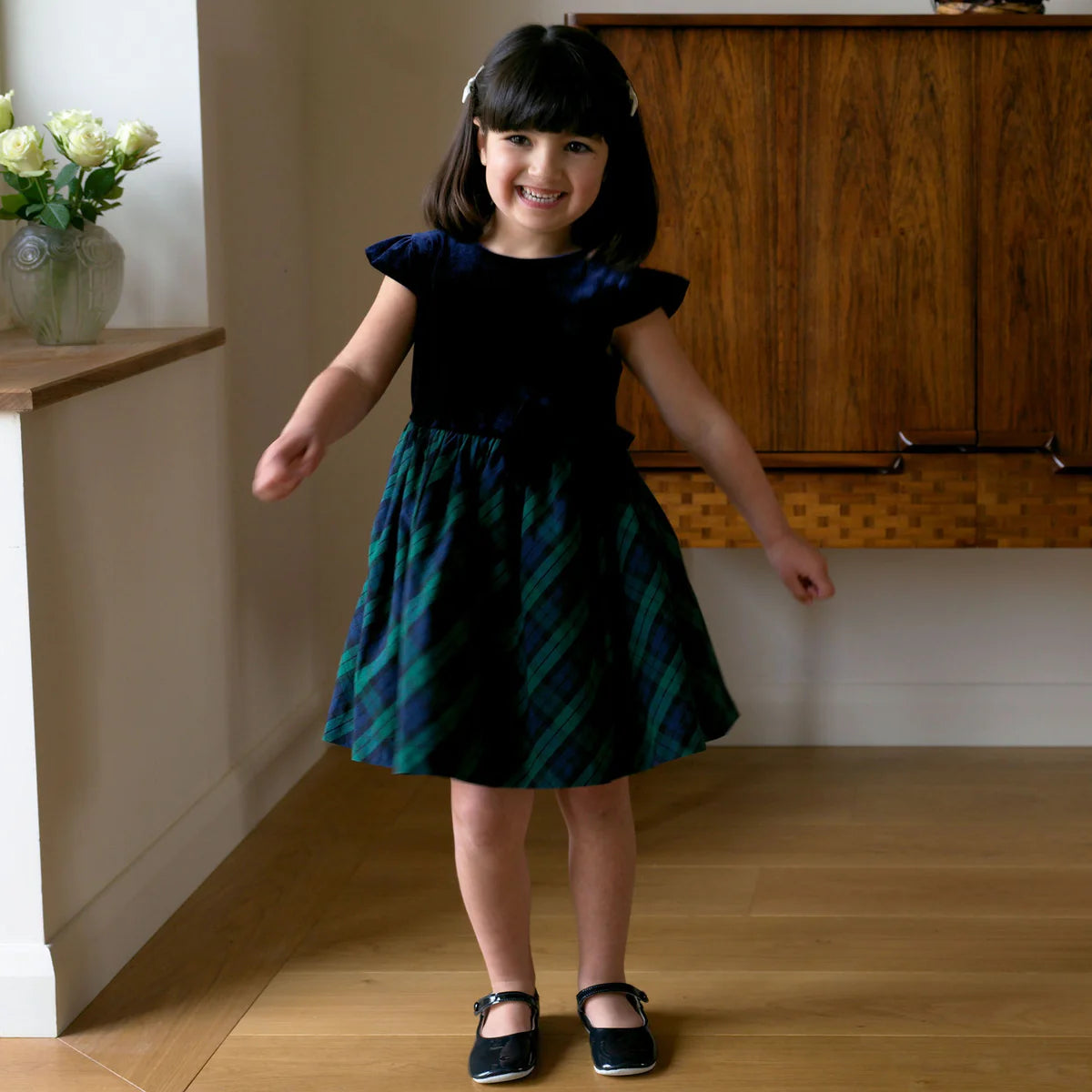 Velvet Blackwatch Party Plaid Dress