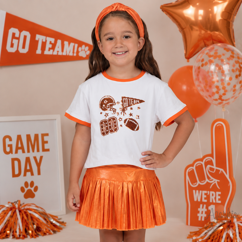 Orange Sequin Football Elements Boxy Tee