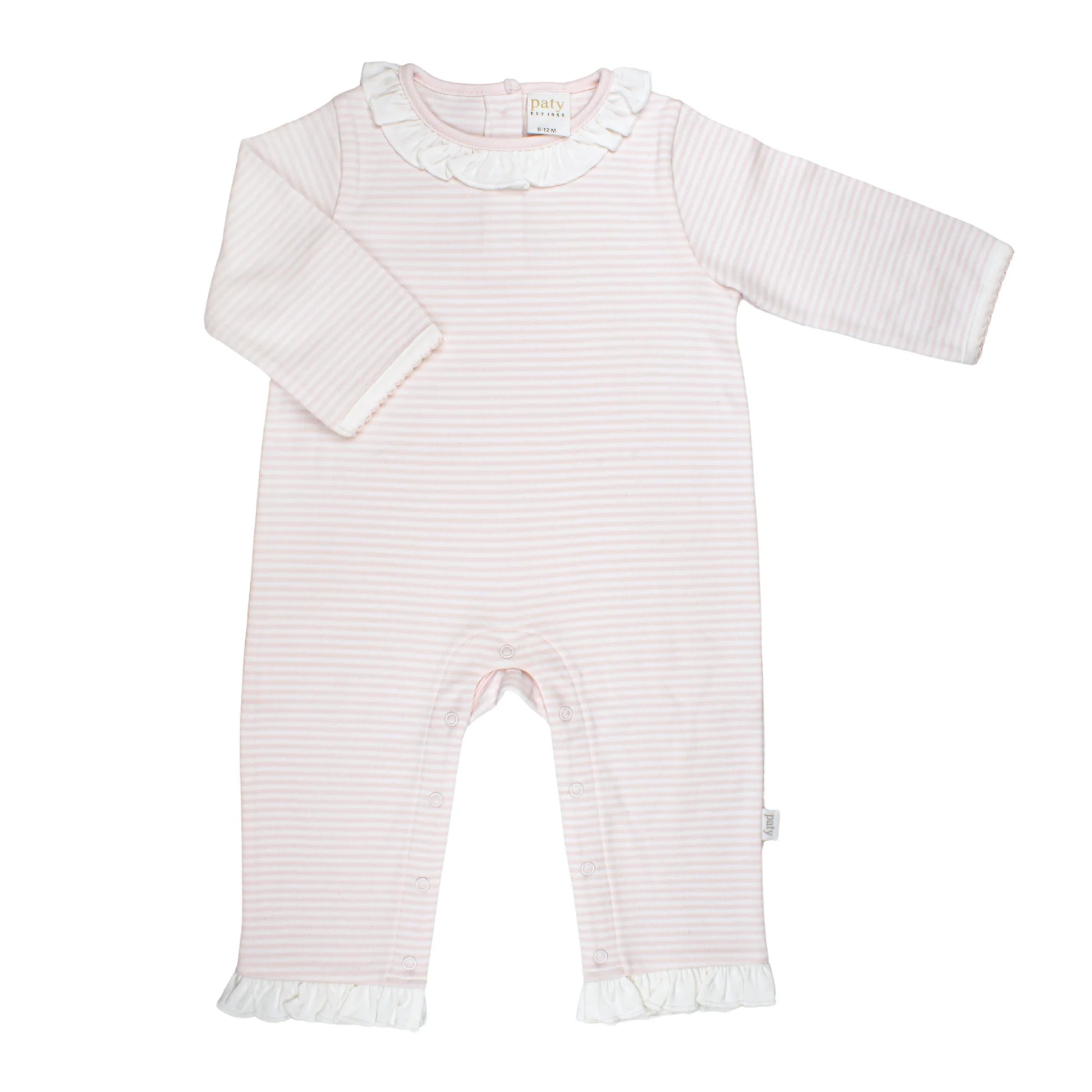 Girls Pink Stripe Ruffle Romper