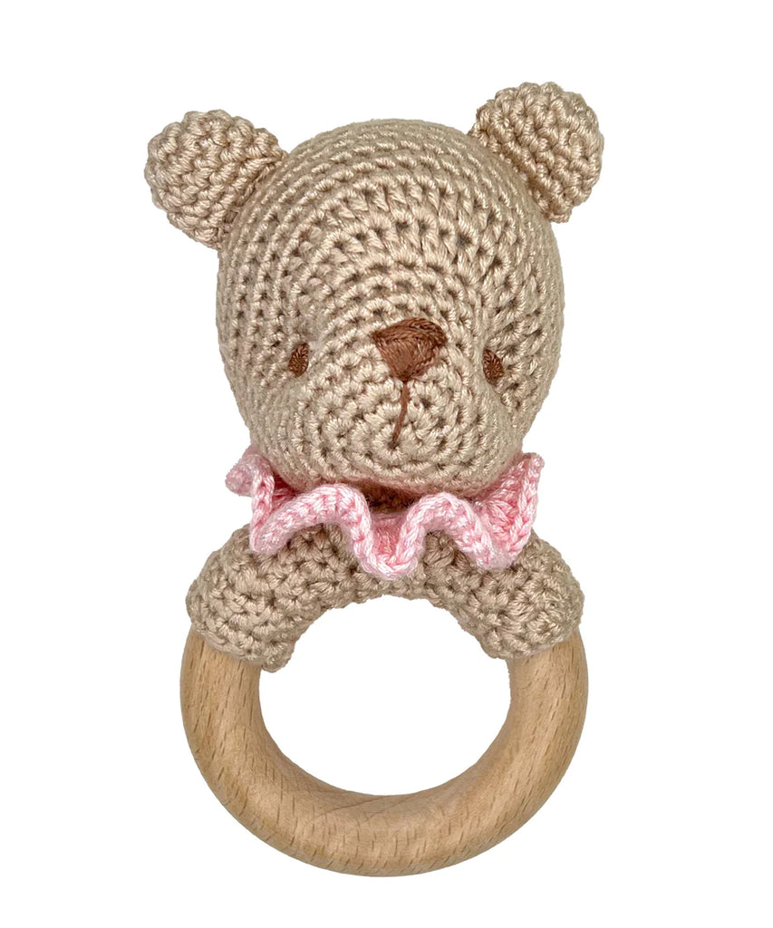 Bear Bamboo Crochet Woodring Rattle