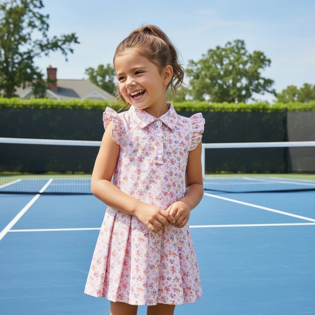 Pink Floral Pleated Tennis Dress