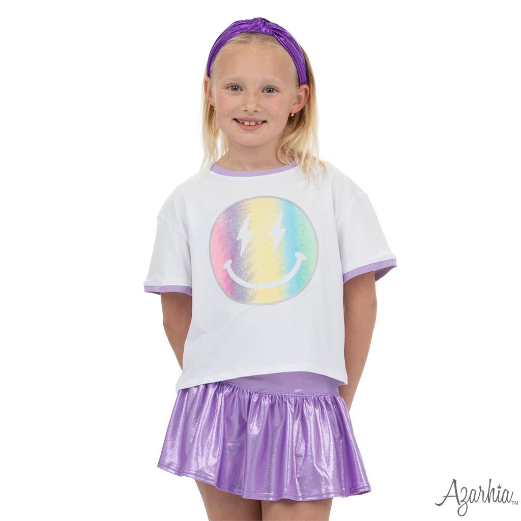 Glitter Rainbow Smiley Ringer Tee
