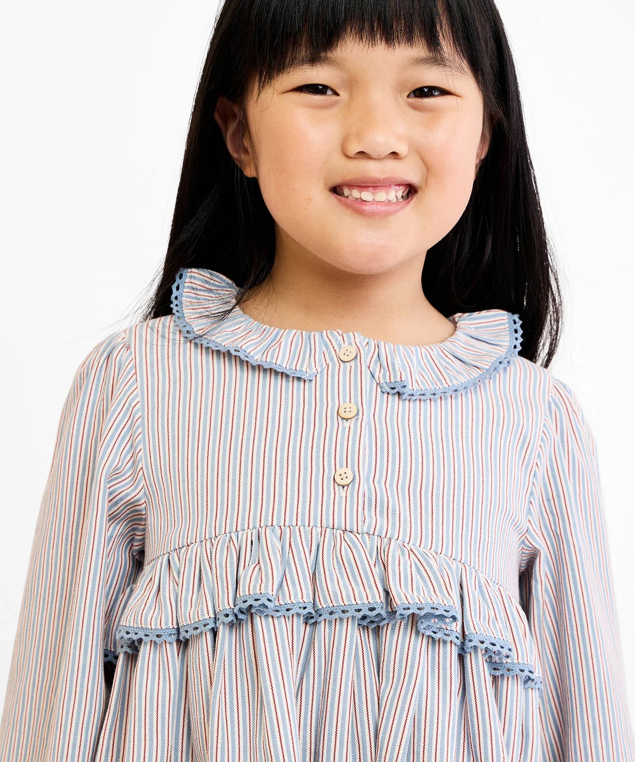 Hannah Dress- Indigo Linen Stripe