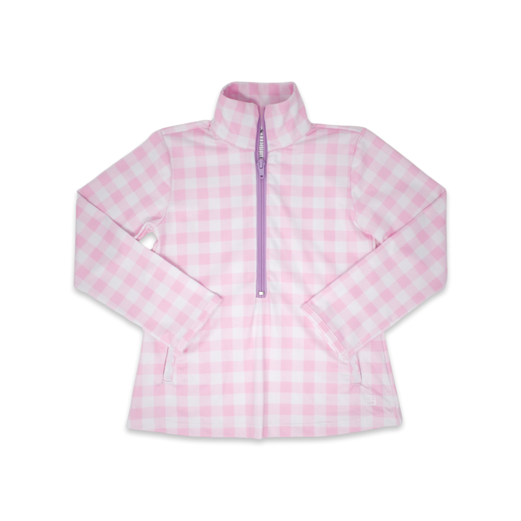 Heather Half Zip - Light Pink Buffalo Check