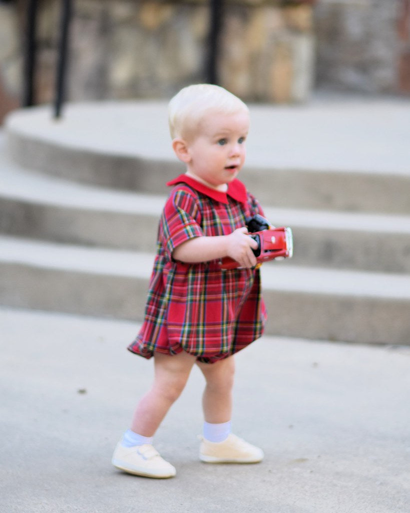 Boy Romper- Holiday Plaid