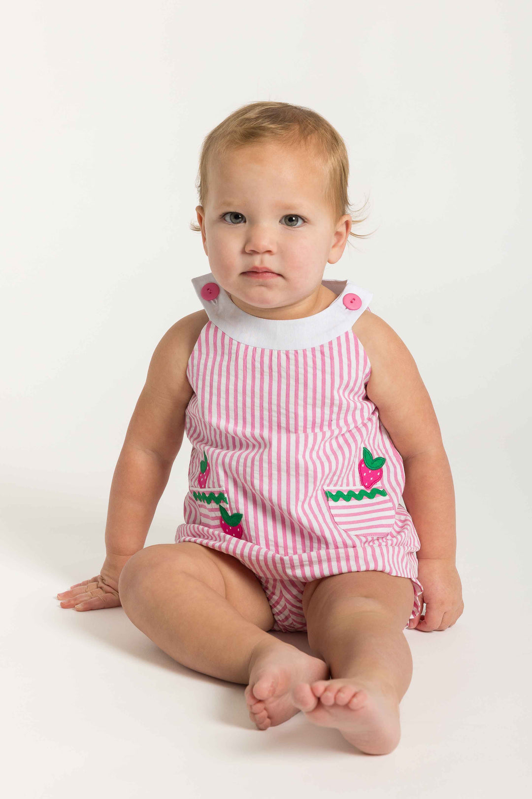 Seersucker Dress & Bloomer With Strawberries