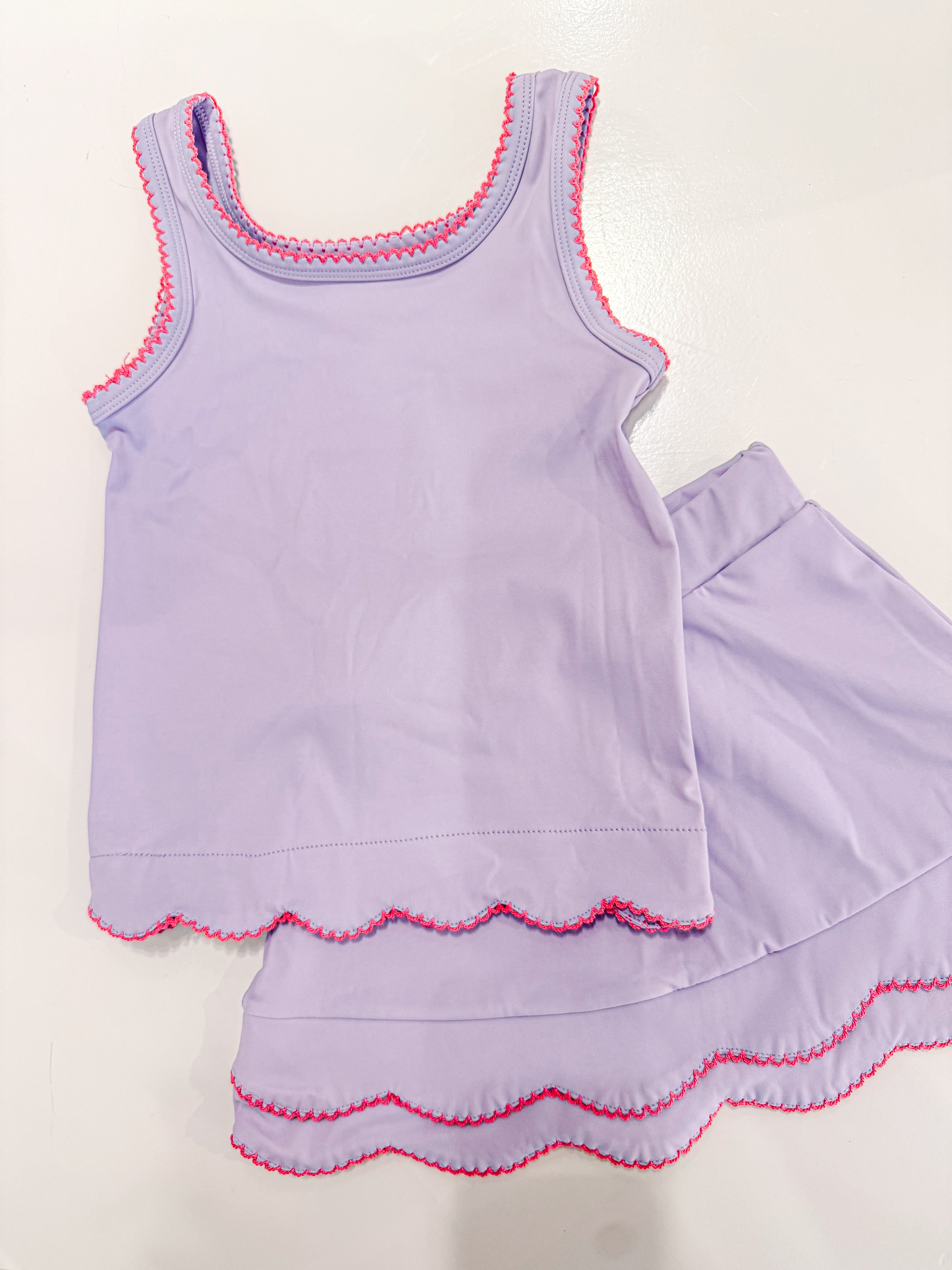 Scallop Trim Purple Skirt Set