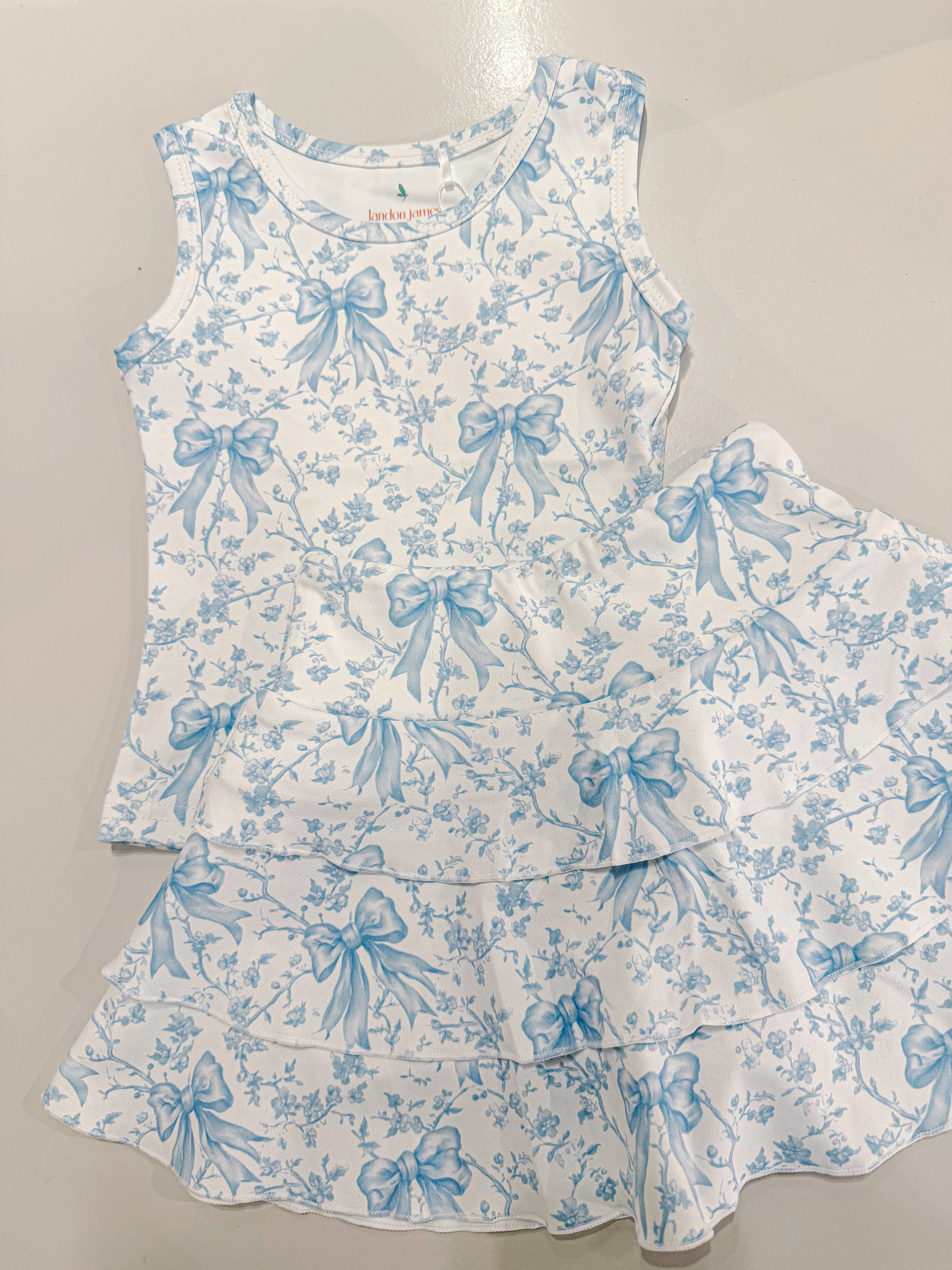 Blue Bow Toile Tank Top Set