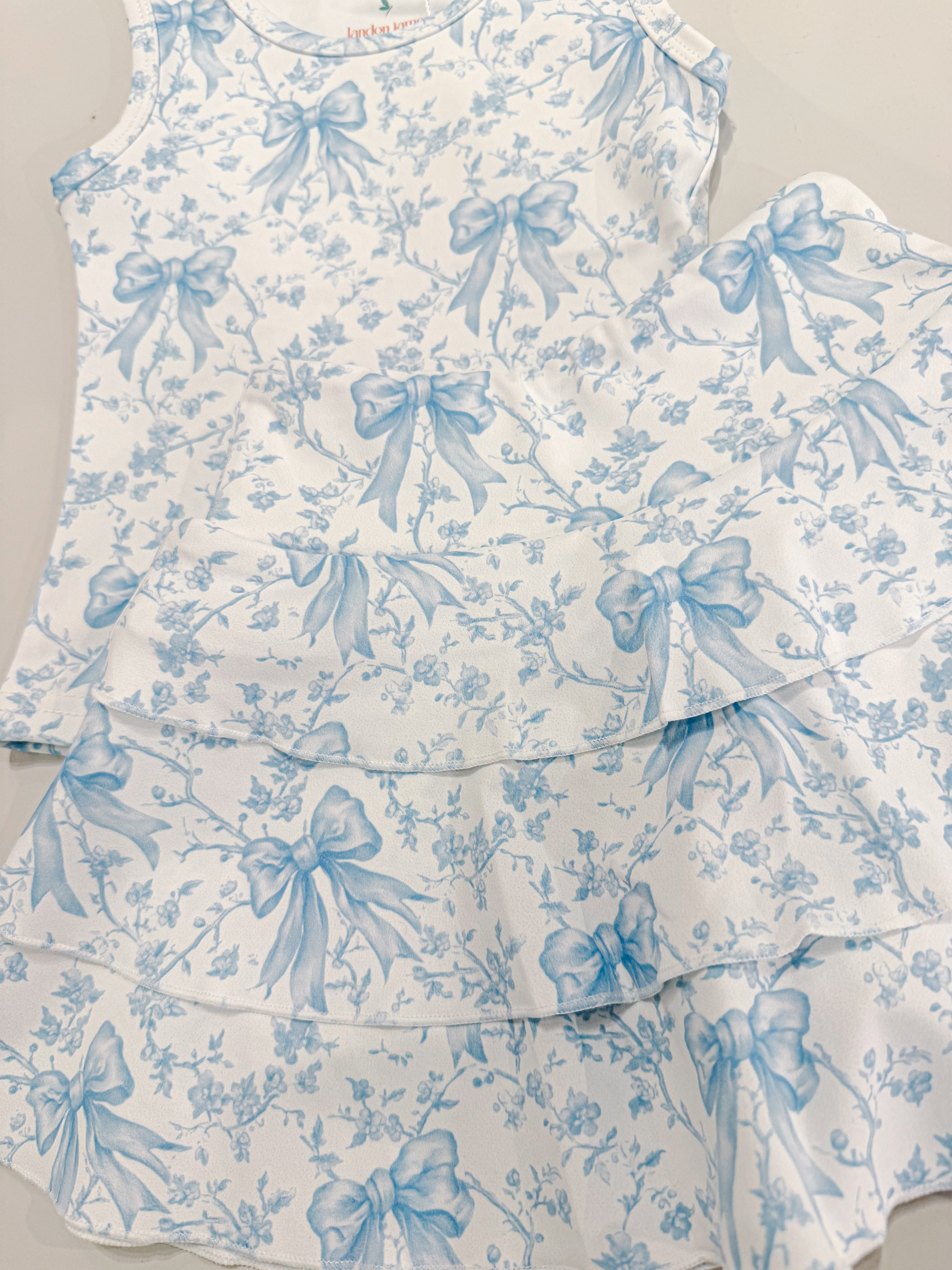 Blue Bow Toile Tank Top Set