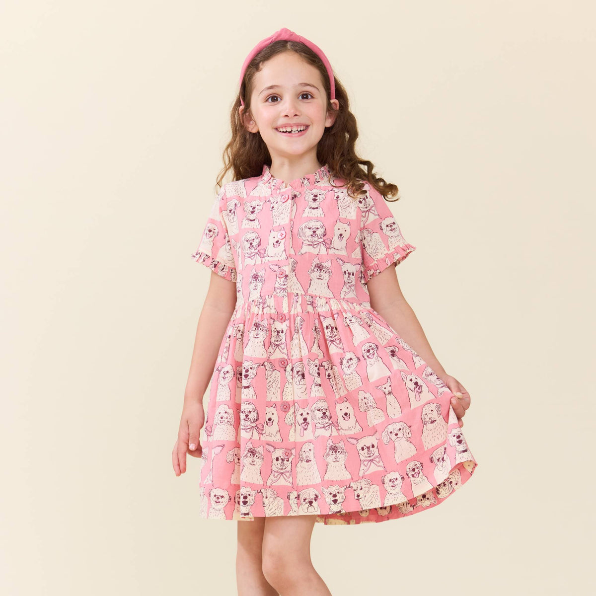 Autumn Dress - Pink Sketched Dogs