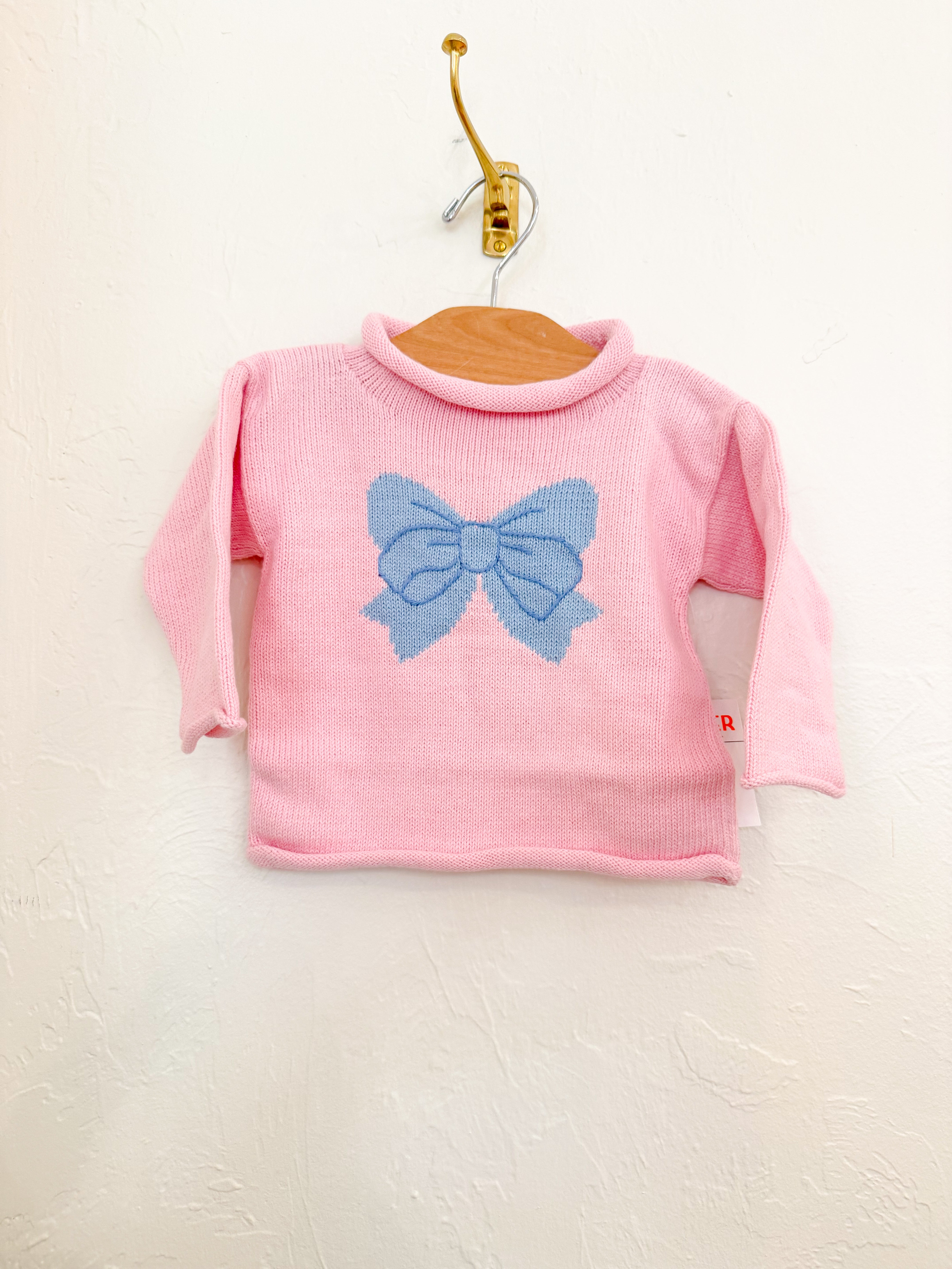 Light Pink Bow Roll Neck Sweater