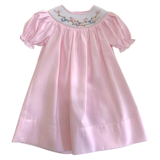 Birds and Blossom Pink Smocked Dress