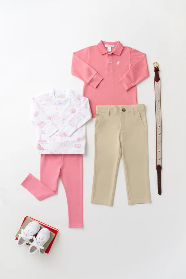 Long Sleeve Prim & Proper Polo- Nantucket Red