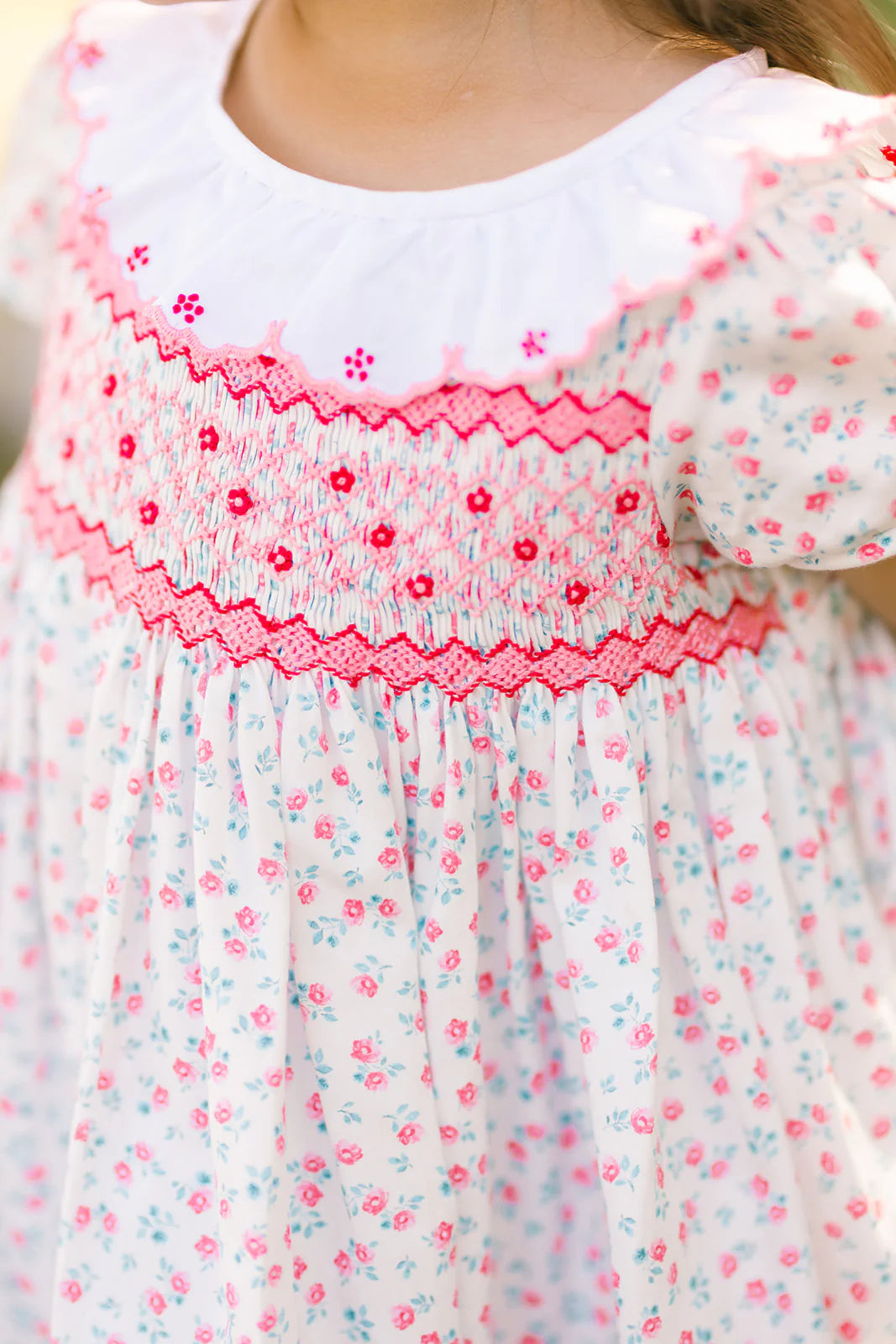 Isadora Floral Pink Short Puff Empire Dress