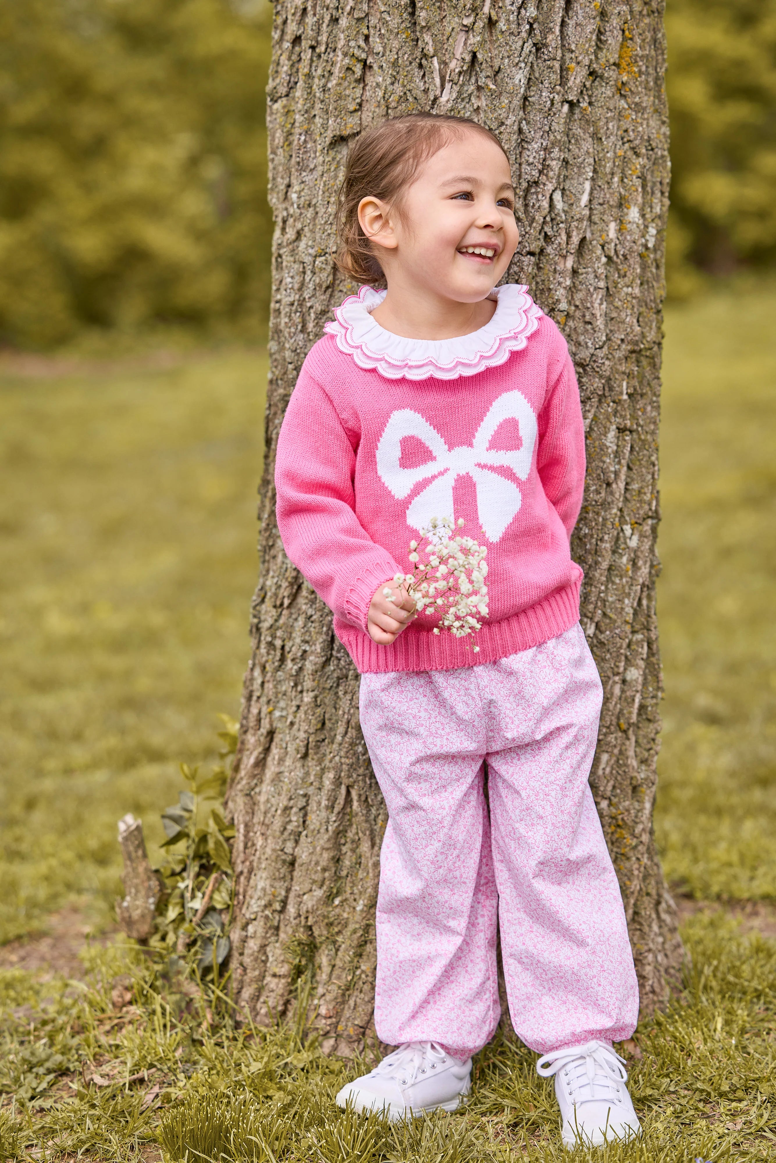 Intarsia Sweater- Hot Pink Bow