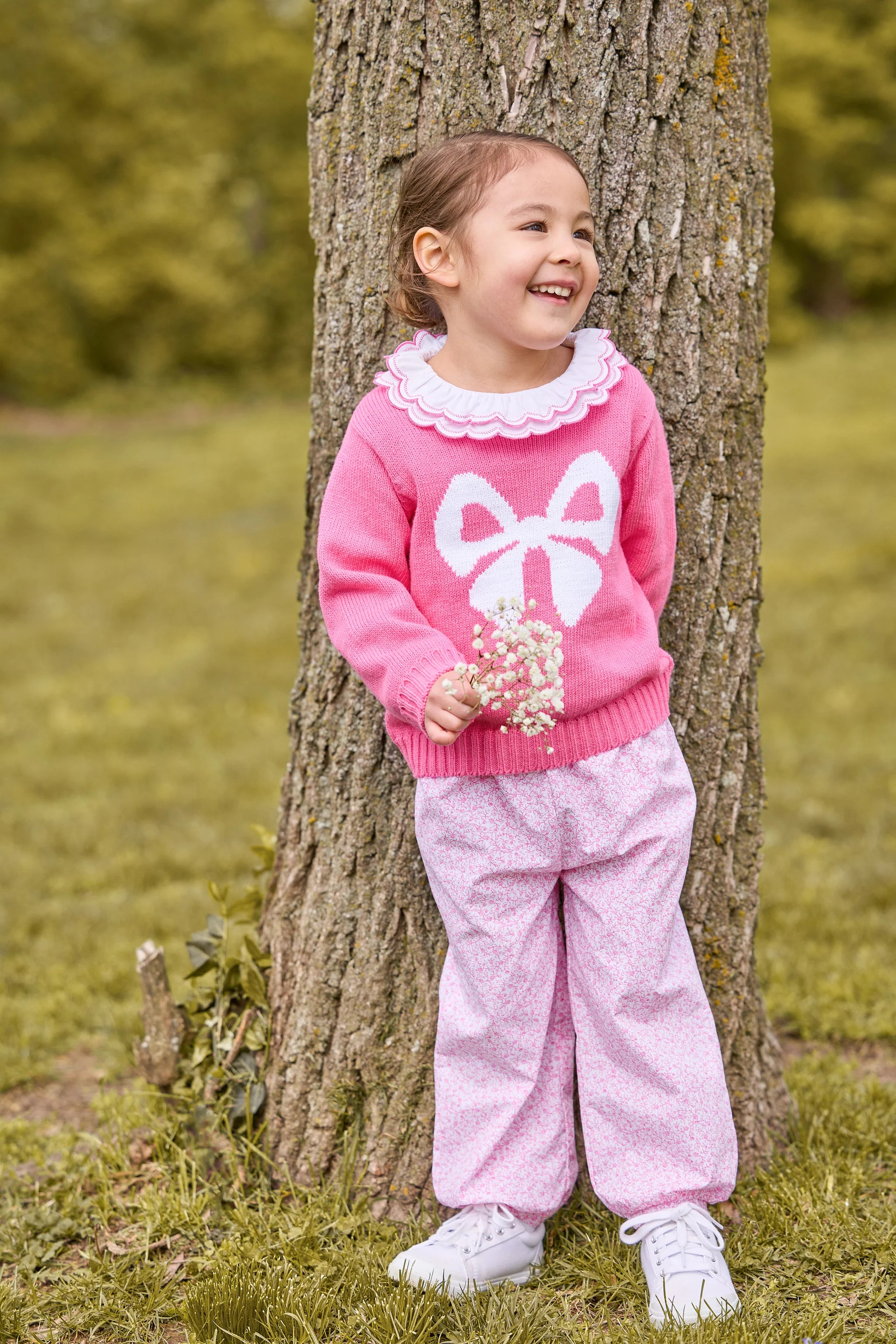 Banded Bow Pant- Pink Vinings