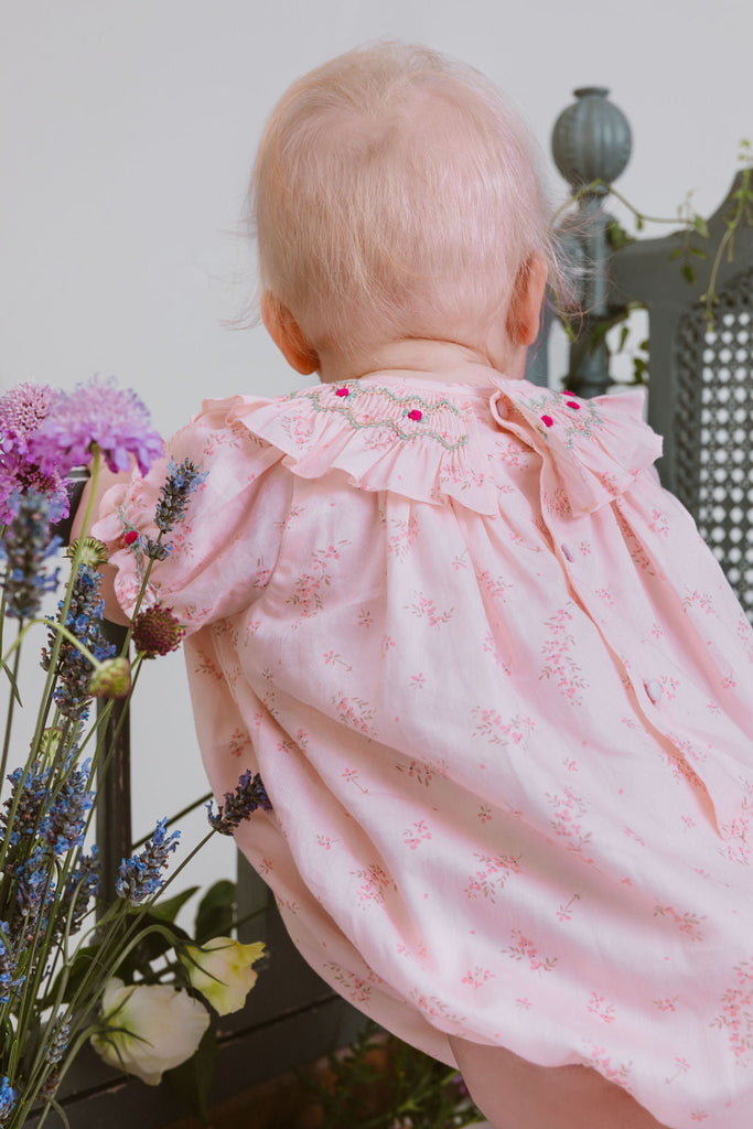 Jasmine Pink Bubble With Large Smocked Collar