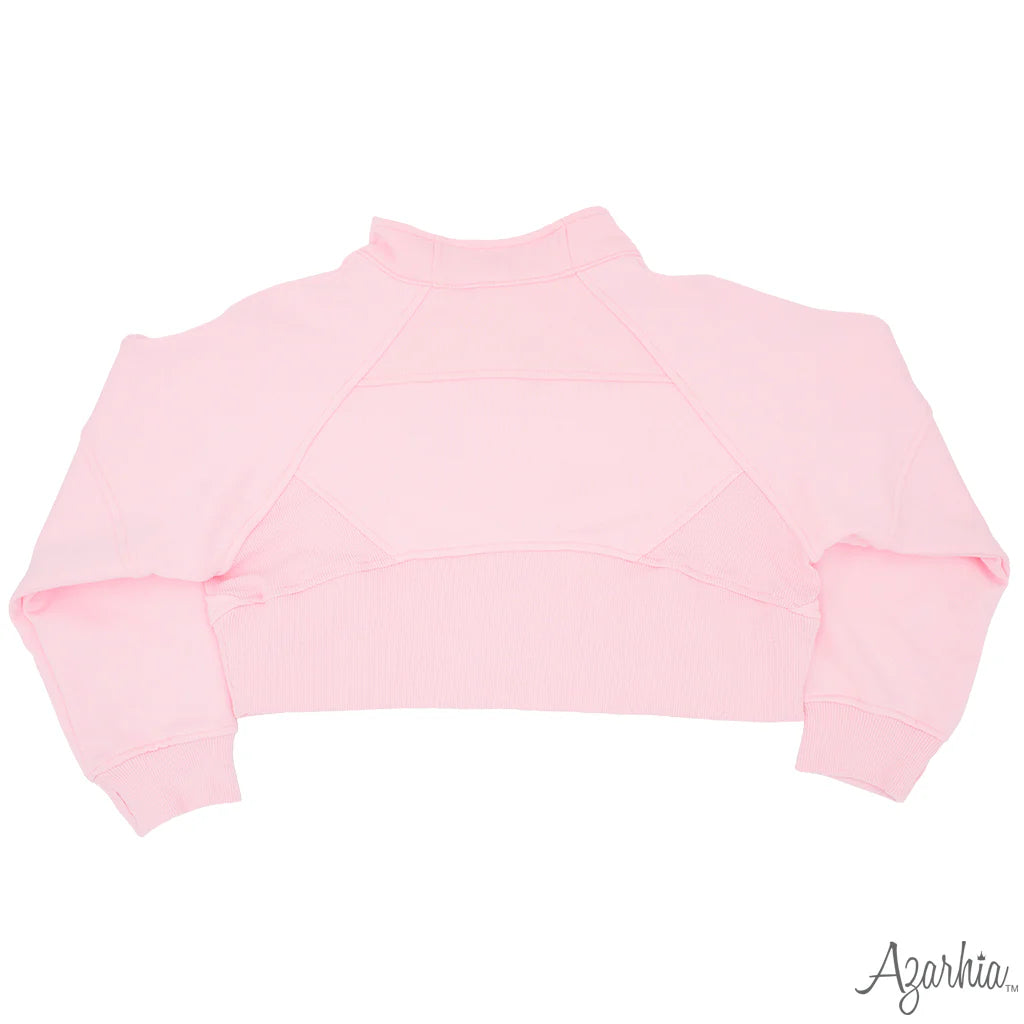 Oversized Cropped Quarter Zip- Light Pink