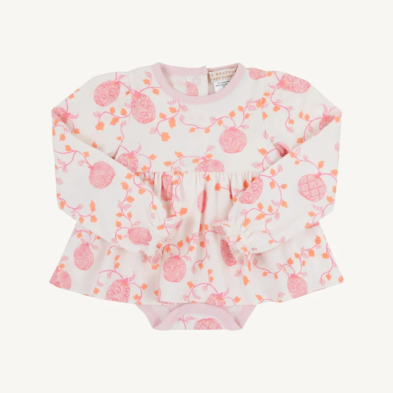 Long Sleeve Daisy Diaper Cover Dress- Gourd-geous Palm Beach Pink
