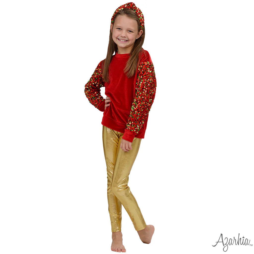 Sequin Sleeve Red Velvet Sweatshirt