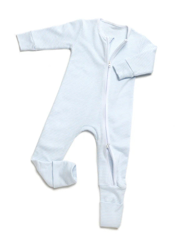 Convertible 2-Way Zip Striped Pima Footie Pajama | Lt Blue Stripe