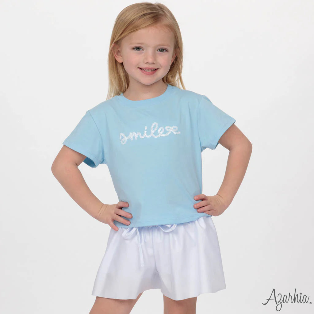 Sequin Smile Light Blue Boxy Tee