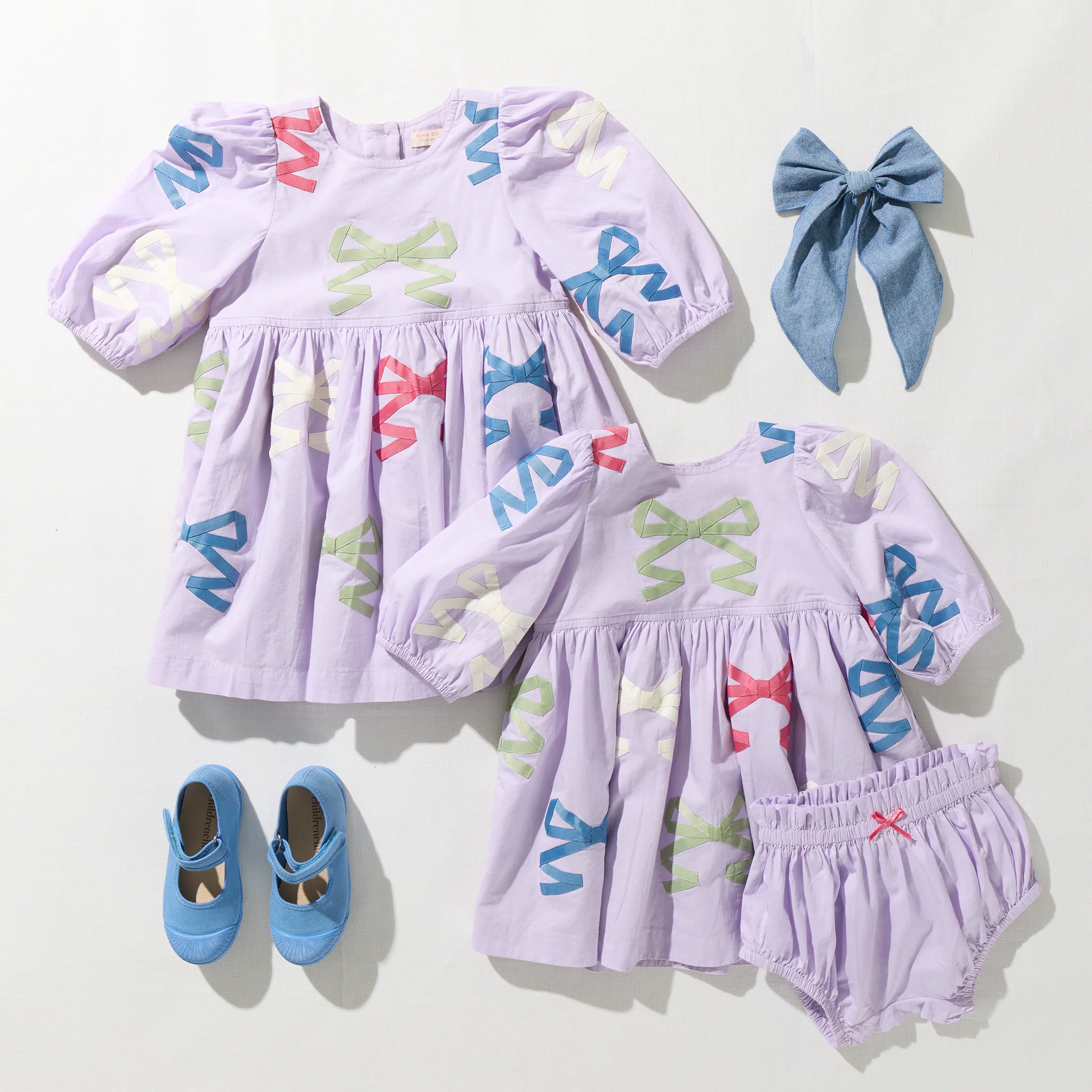 baby girls brooke dress set- lavender multi bow applique