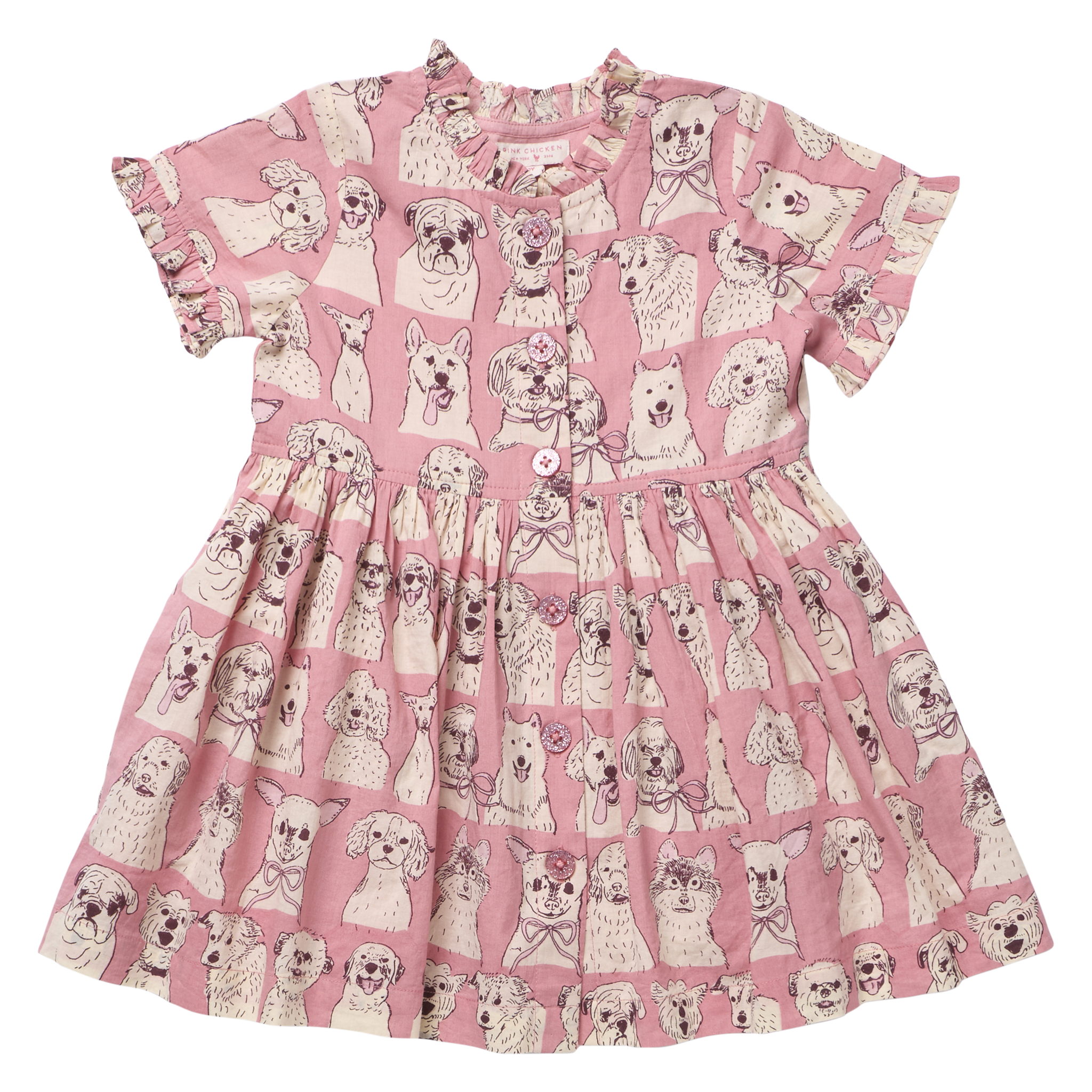 Autumn Dress - Pink Sketched Dogs